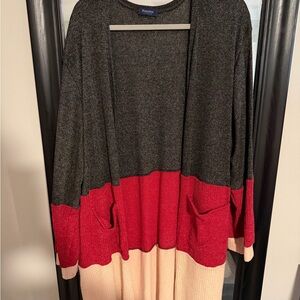 Stylish Color Block Cardigan - Black, Red, Cream